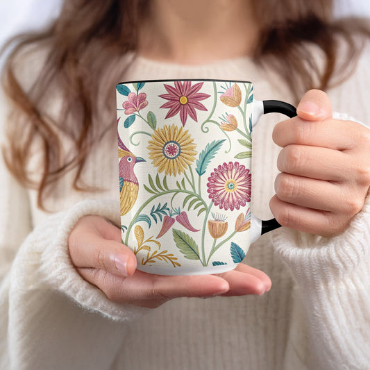 Colorful Floral Bird Pattern Ceramic Mug product