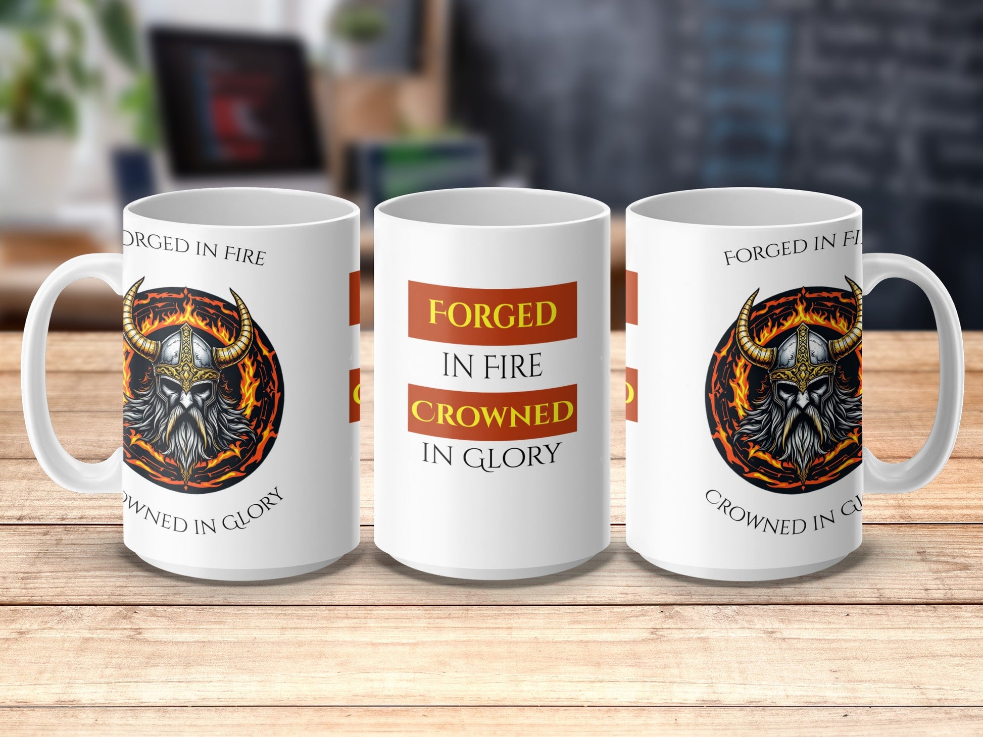 Forged in Fire Crowned in Glory Viking Mug, Norse Mythology Coffee Cup, Unique Warrior Gift Idea