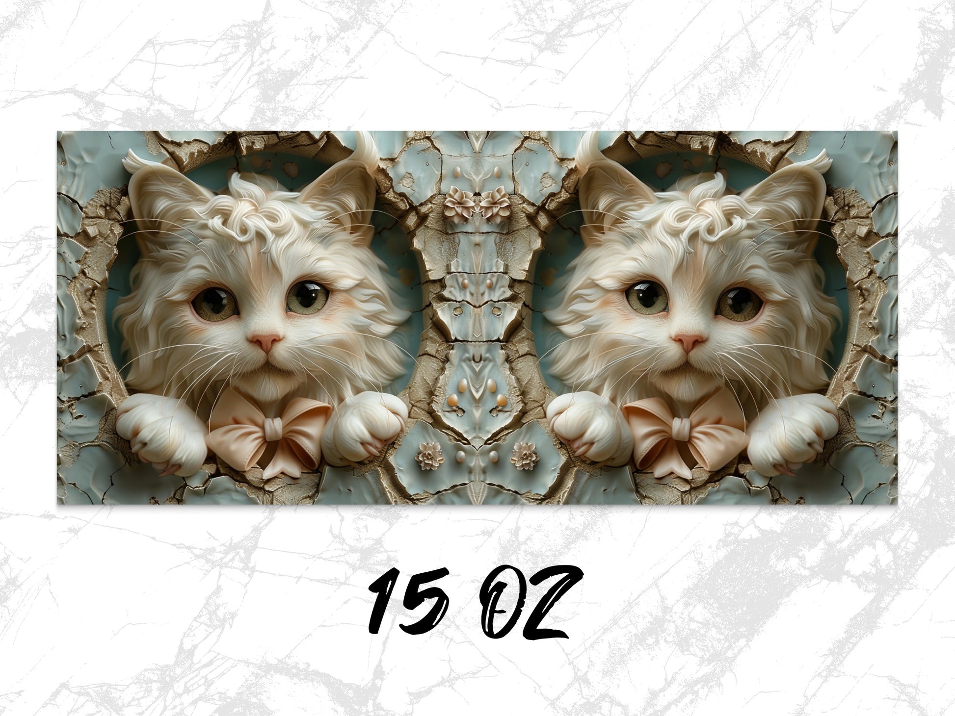 Cute Cat Art Print, Symmetrical Kitten Illustration, Whimsical Animal Wall Decor, Unique Gift for Cat Lovers, 15 Oz