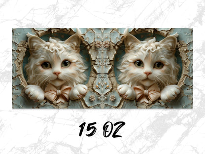 Cute Cat Art Print, Symmetrical Kitten Illustration, Whimsical Animal Wall Decor, Unique Gift for Cat Lovers, 15 Oz
