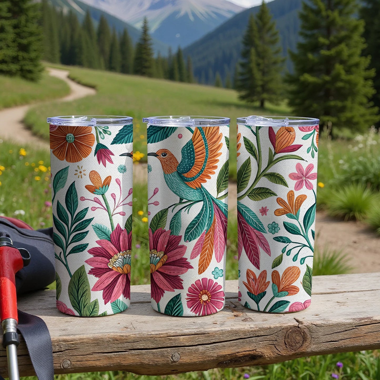Colorful Floral and Hummingbird Designed Tumbler product
