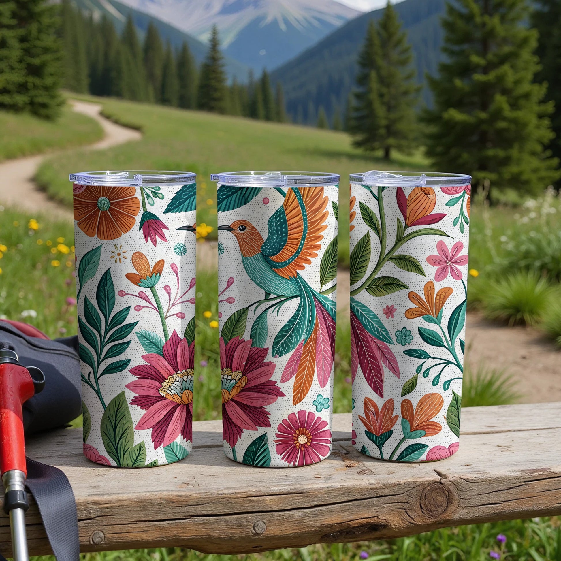 Colorful Floral and Hummingbird Designed Tumbler product