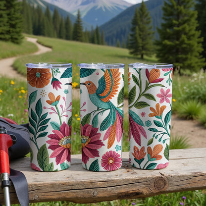 Colorful Floral and Hummingbird Designed Tumbler product