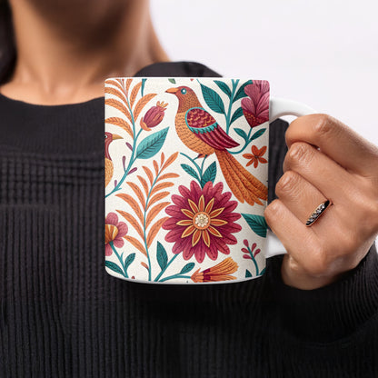 Colorful Bird and Floral Design Coffee Mug product type