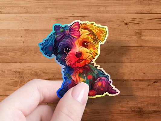 Cute Colorful Puppy Sticker with Bow product