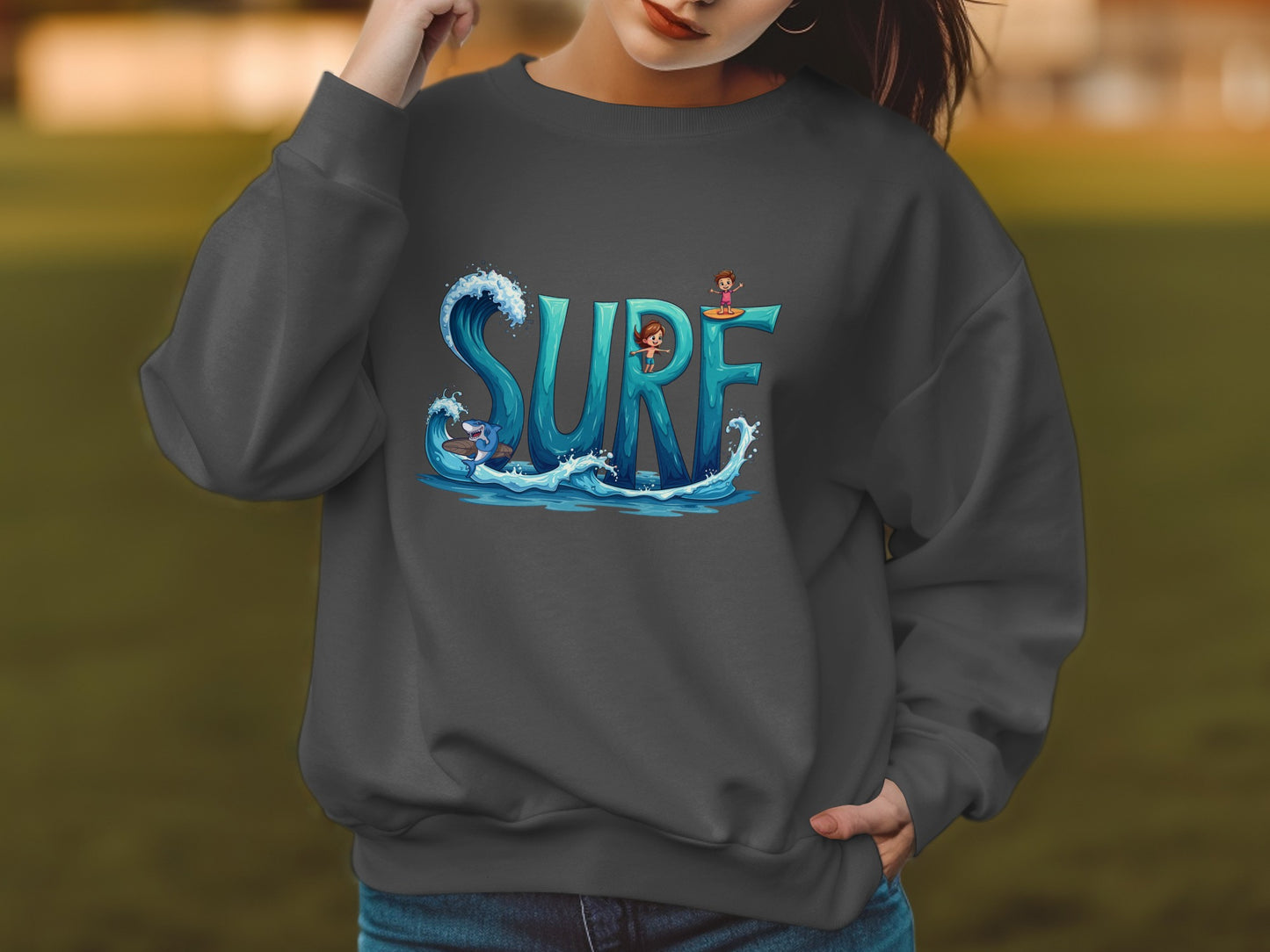 Surf Themed Graphic Cozy Long Sleeve Sweatshirt product