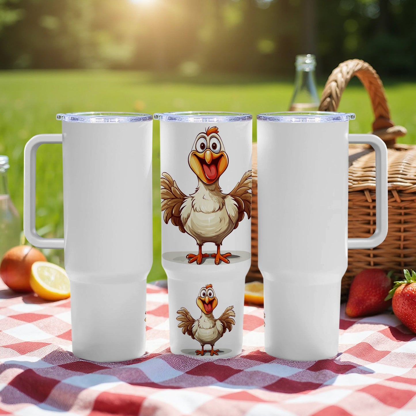 Chicken Cartoon Tumbler, Insulated Travel Mug, Cute Farm Animal Design, Perfect for Picnics and Outdoor Activities, 20 oz