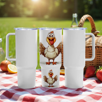 Chicken Cartoon Tumbler, Insulated Travel Mug, Cute Farm Animal Design, Perfect for Picnics and Outdoor Activities, 20 oz