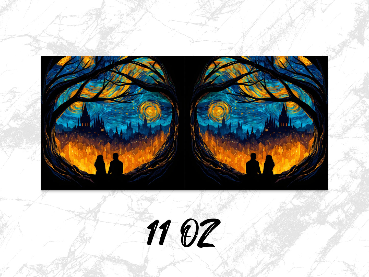 Starry Night Over City Canvas Print, Silhouette Couple Art, Twin Flames Wall Decor, Romantic Gift, 11 Oz