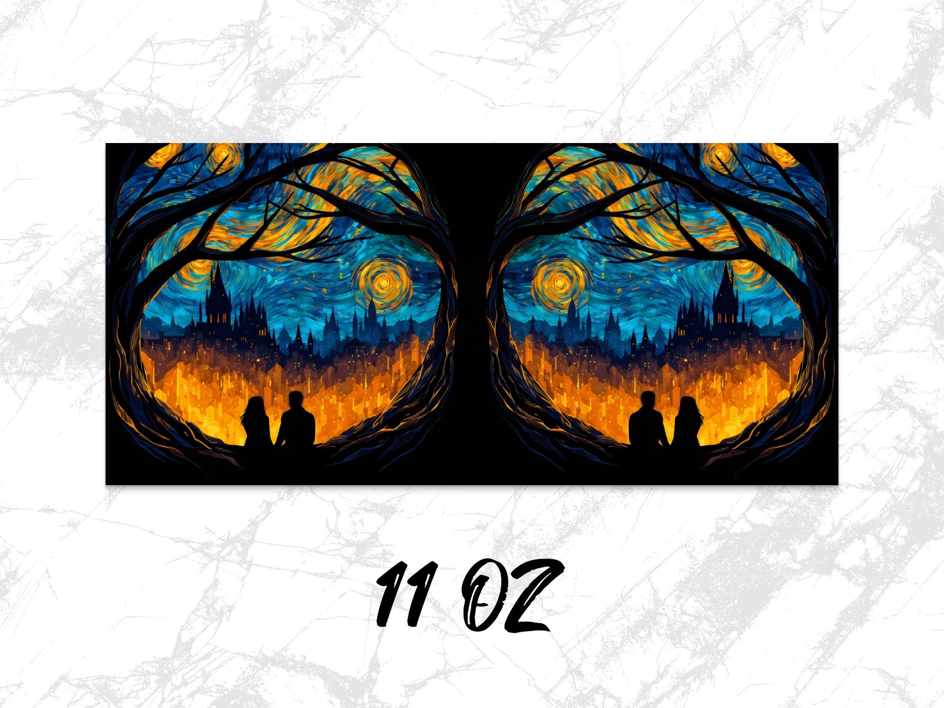 Starry Night Over City Canvas Print, Silhouette Couple Art, Twin Flames Wall Decor, Romantic Gift, 11 Oz