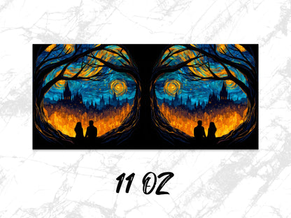 Starry Night Over City Canvas Print, Silhouette Couple Art, Twin Flames Wall Decor, Romantic Gift, 11 Oz