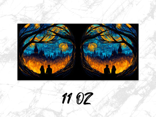 Starry Night Over City Canvas Print, Silhouette Couple Art, Twin Flames Wall Decor, Romantic Gift, 11 Oz
