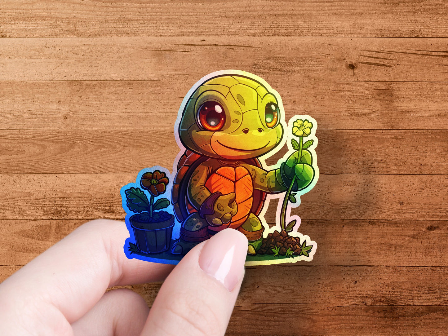 Adorable Turtle Holding Flower Sticker product type