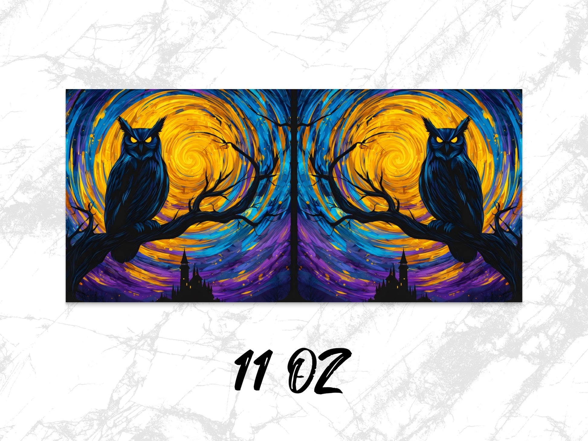 Starry Night Owl Art Print, Vibrant Van Gogh Style Coffee Mug, 11 oz Artistic Cup, Unique Gift Idea