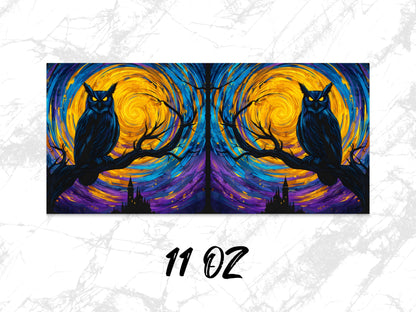 Starry Night Owl Art Print, Vibrant Van Gogh Style Coffee Mug, 11 oz Artistic Cup, Unique Gift Idea