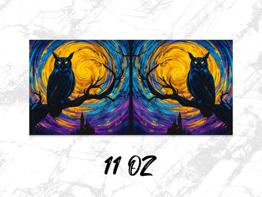 Starry Night Owl Art Print, Vibrant Van Gogh Style Coffee Mug, 11 oz Artistic Cup, Unique Gift Idea
