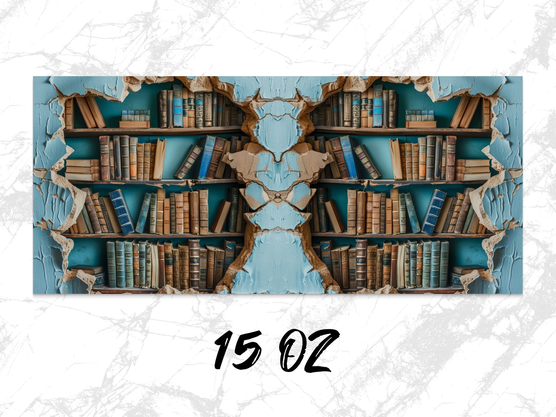 Vintage Library Bookshelf Art Print, Rustic Home Decor, Wall Hanging, Aged Books Poster, Unique Study Room Decoration, 15 oz