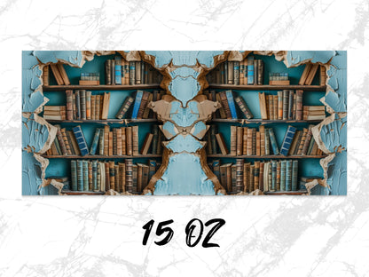 Vintage Library Bookshelf Art Print, Rustic Home Decor, Wall Hanging, Aged Books Poster, Unique Study Room Decoration, 15 oz