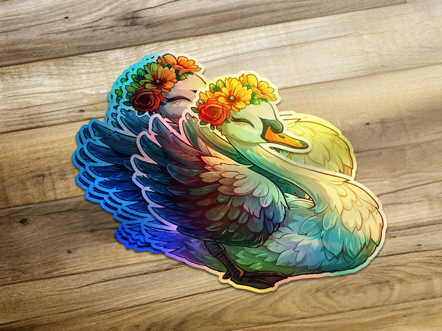 Vibrant Floral Swan Illustration Sticker product