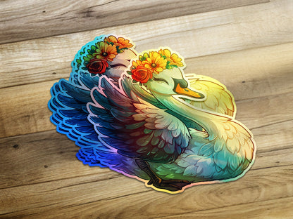 Vibrant Floral Swan Illustration Sticker product