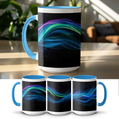 Colorful Waves Design on Black Background Mug product