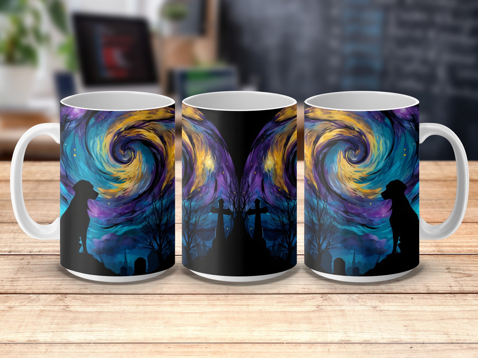 Starry Night Inspired Coffee Mugs, Van Gogh Art Print, Vibrant Swirls, Set of 3 Mugs, Artistic Drinkware, Unique Gift Idea