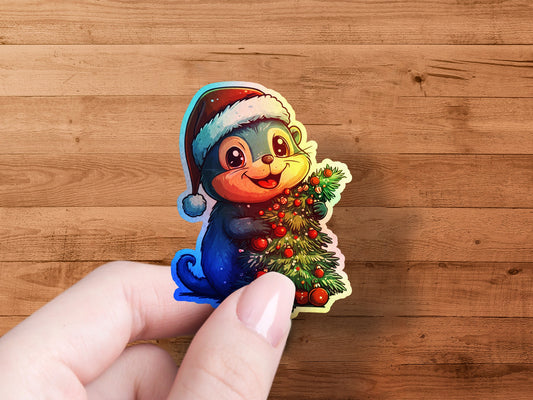 Festive Squirrel Holding Christmas Tree Sticker product type