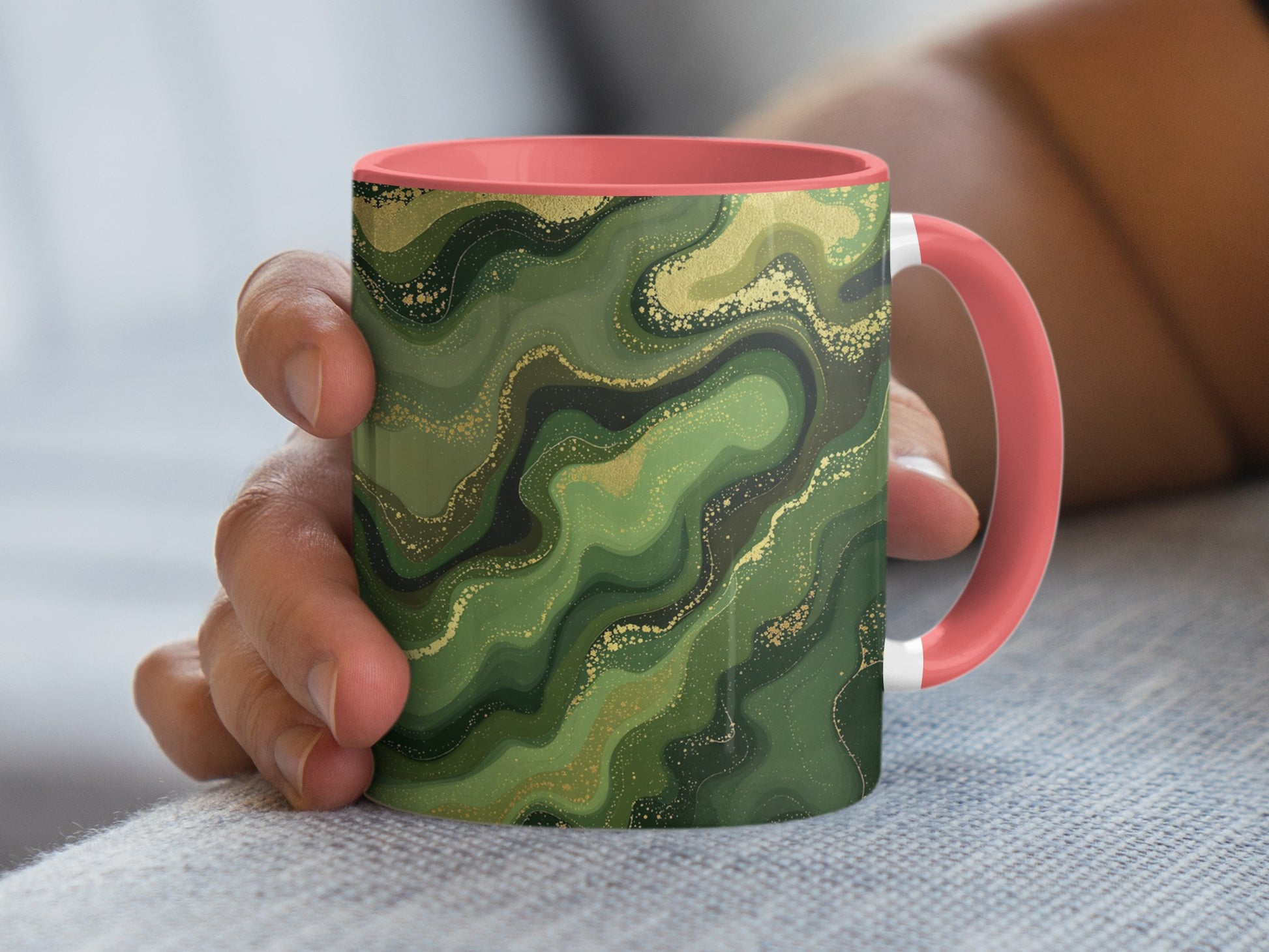 Artistic Green and Pink Swirl Ceramic Trendy Mug product