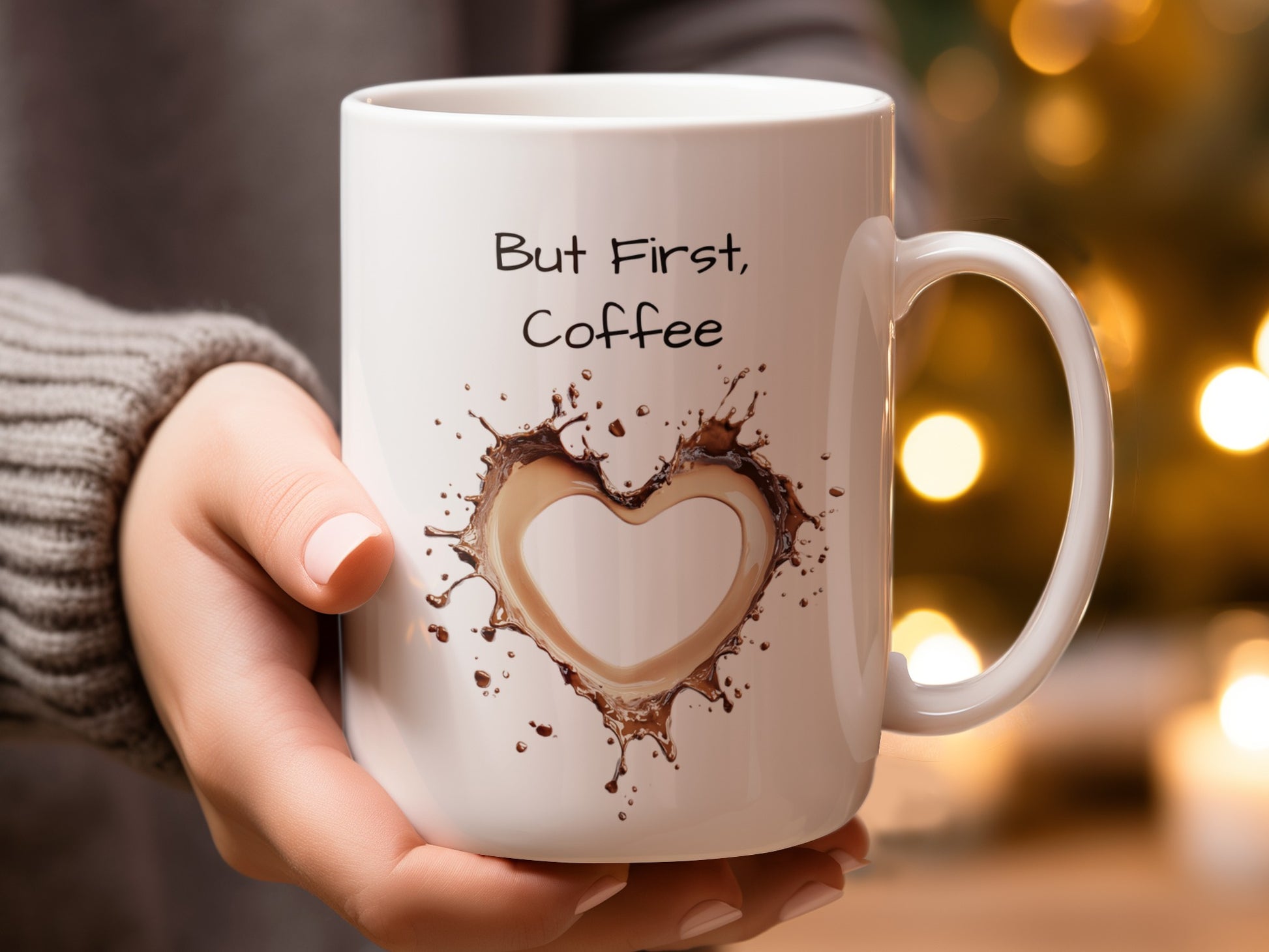 Heart Shaped Coffee Stain But First Coffee Mug product