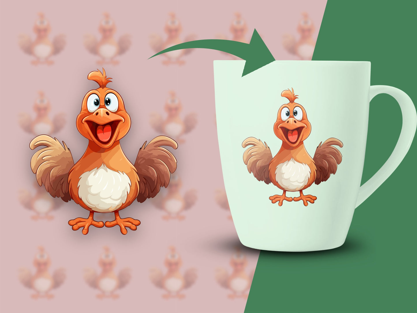 Cartoon Chicken Coffee Mug, Cute Farm Animal Printed Cup, Whimsical Chicken Lover Gift, Unique Breakfast Mug