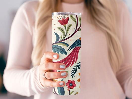 Colorful Floral Bird Print Tumbler for Drinks product