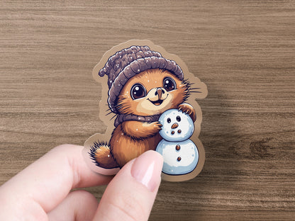 Cute Winter Critter with Snowman Sticker product type