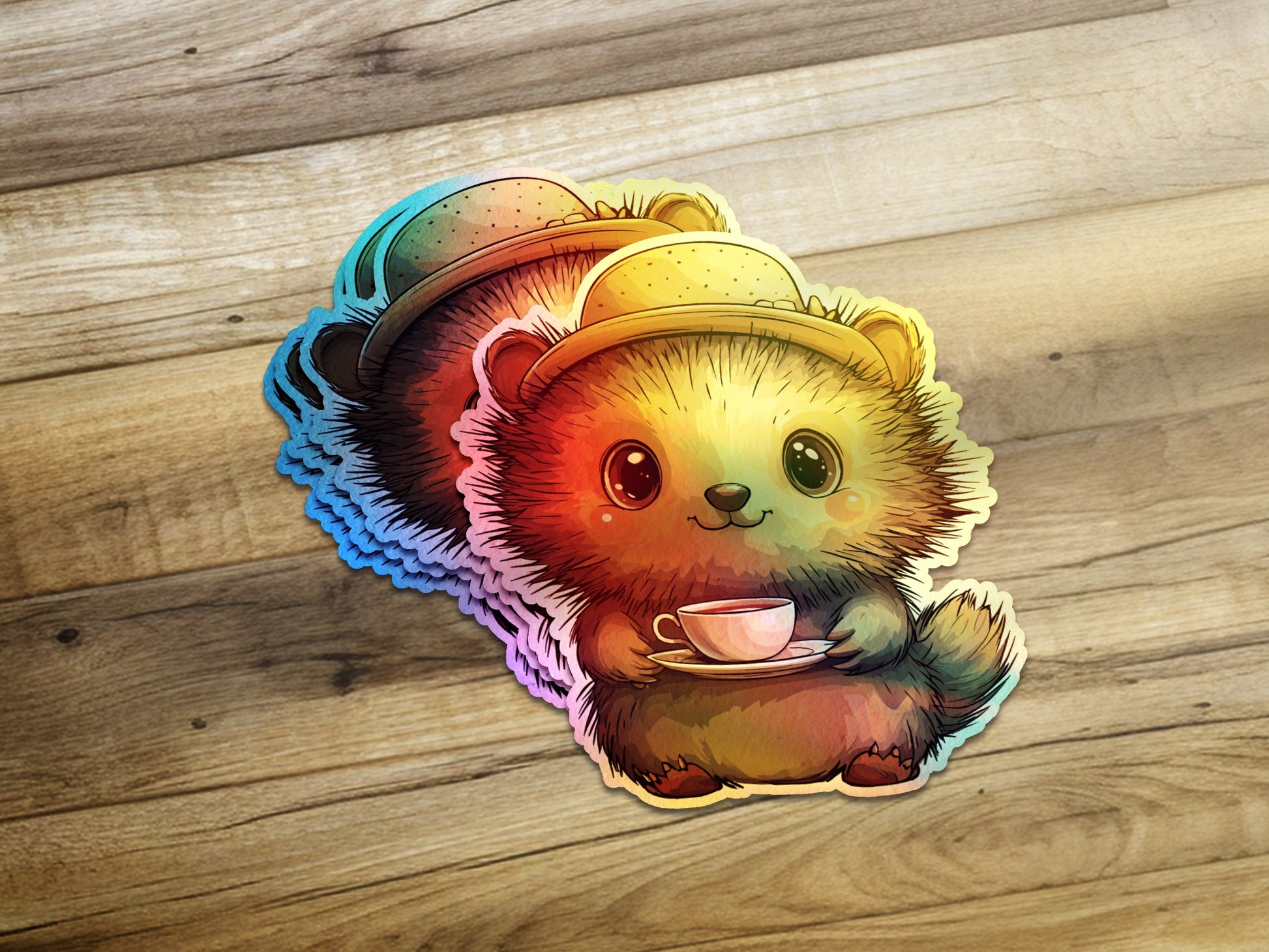 Cute Bear with Hat Holding Teacup Sticker product