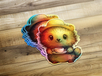 Cute Bear with Hat Holding Teacup Sticker product