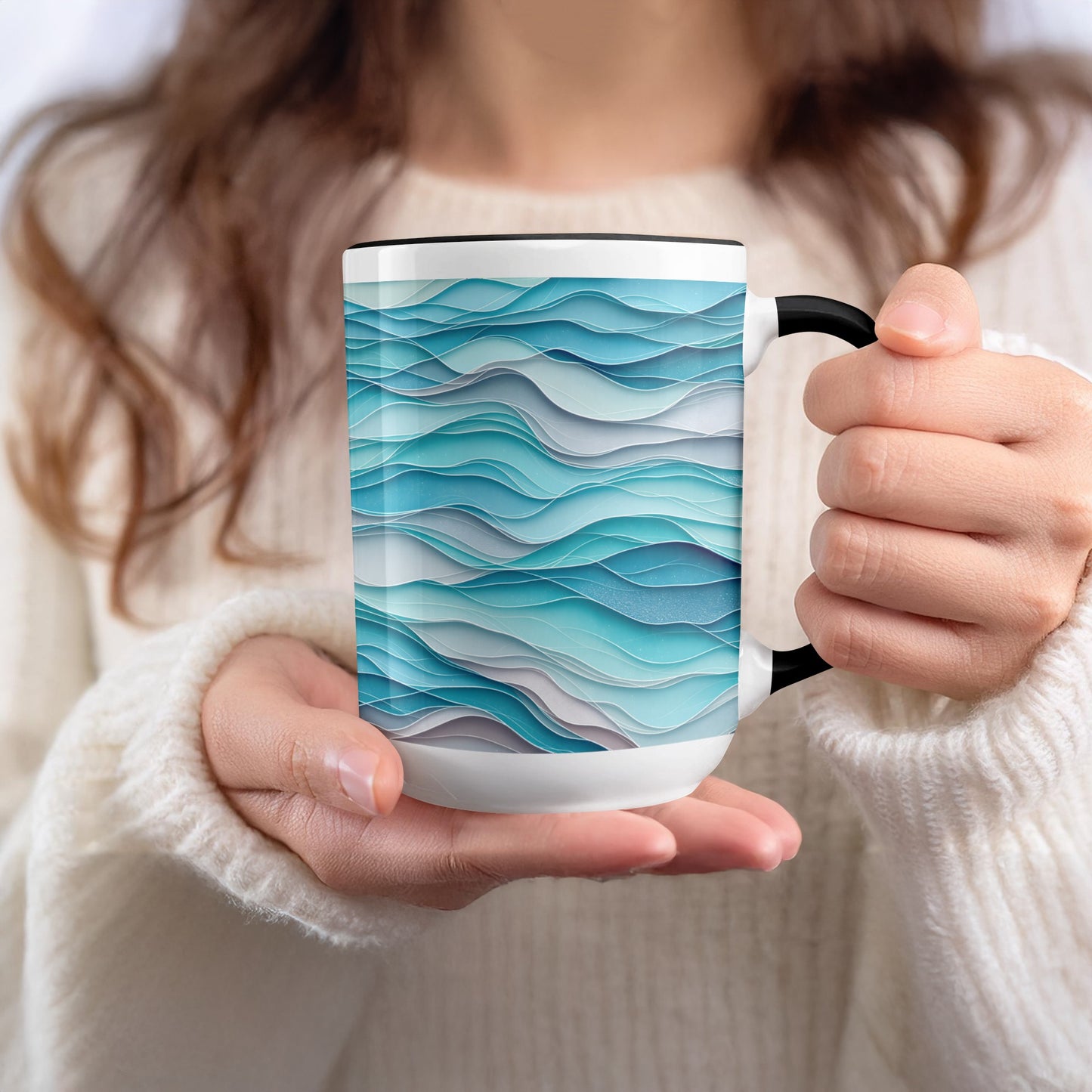 Abstract Waves Design Blue and White Mug product type