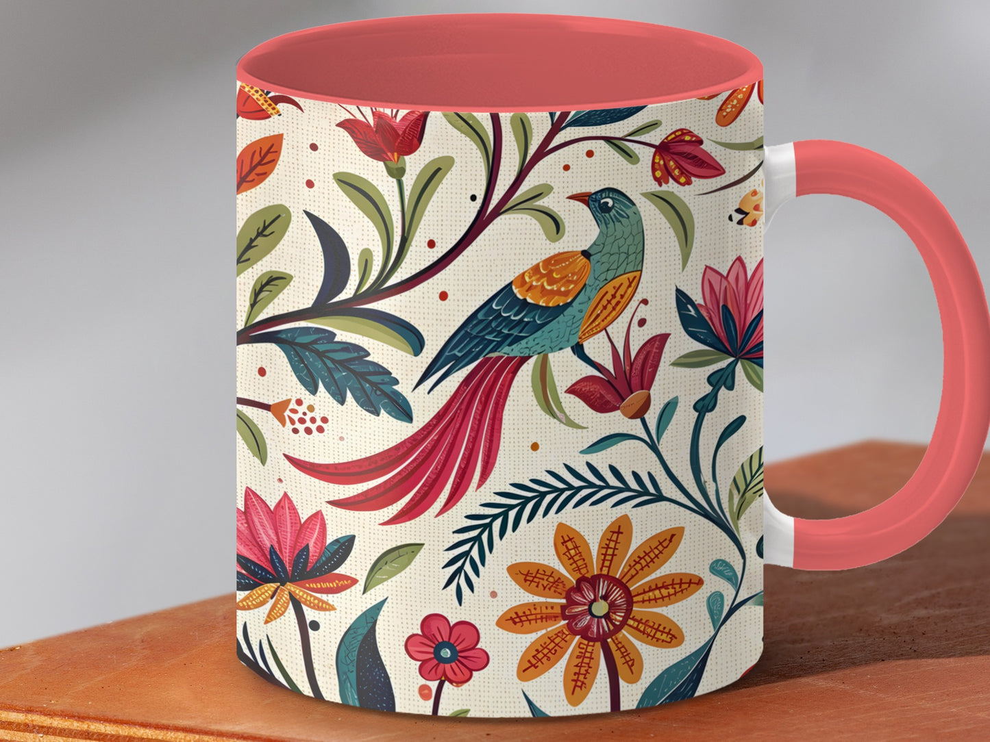 Colorful Floral Bird Pattern Ceramic Mug product
