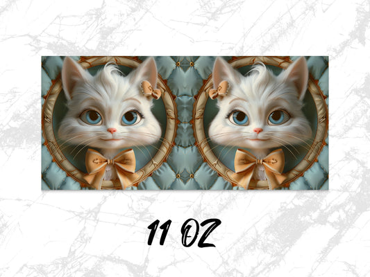 Cute Cat Mug 11 oz, Cartoon Kitten Coffee Cup, Unique Feline Lover Gift, Adorable Kitty Drinkware, Twin Cats Design, Animal Themed Kitchen
