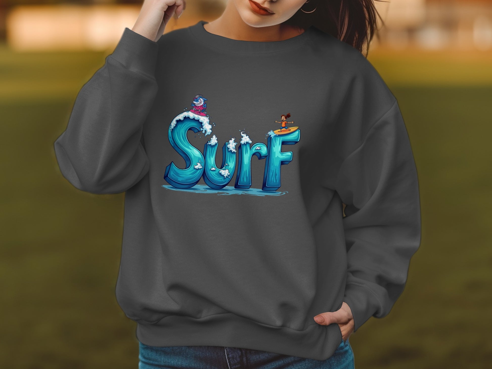 Stylish Oversized Surf Graphic Sweatshirt product type