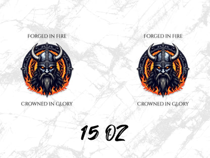 Forged in Fire Viking Helmet Graphic Art, Crowed in Glory Fiery Design, Unique Wall Decor Print, 1502