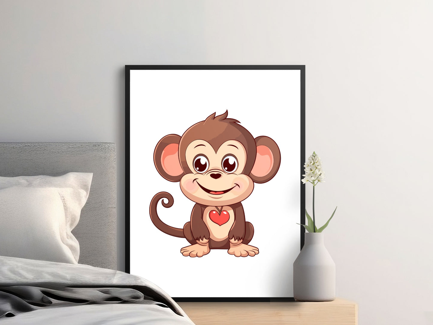 Cute Cartoon Monkey Poster, Kids Bedroom Wall Art, Fun Nursery Decor, Animal Print, Playroom Decoration