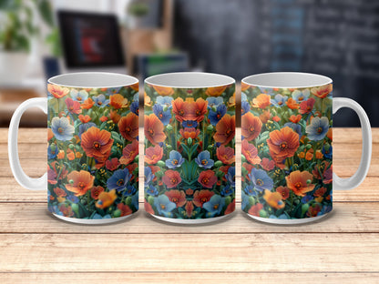 Blooming Floral Paradise With Poppies Field Art 11oz & 15oz Digital Mug Wraps