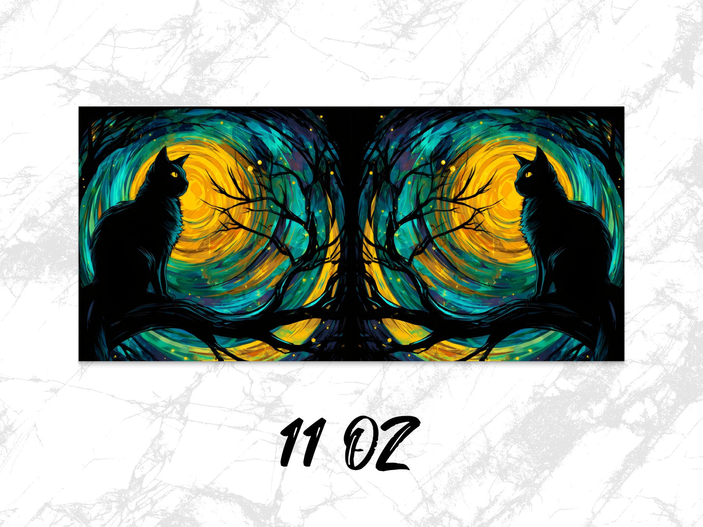 Abstract Raven Art Coffee Mug, Vibrant Yellow and Blue Symmetrical Design, 11 oz Unique Artistic Drinkware