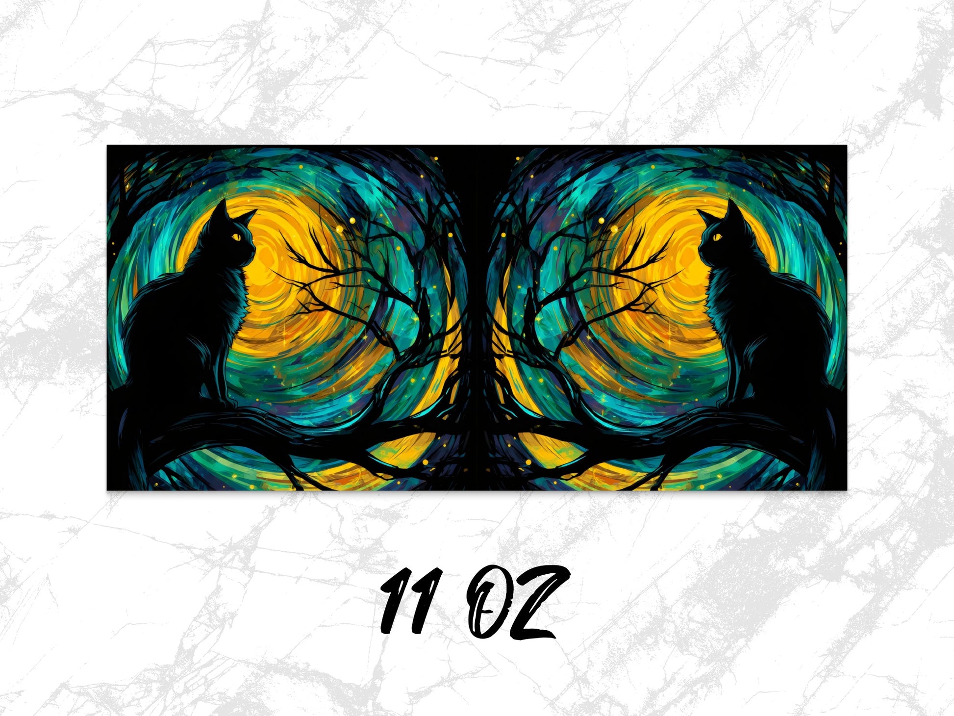 Abstract Raven Art Coffee Mug, Vibrant Yellow and Blue Symmetrical Design, 11 oz Unique Artistic Drinkware