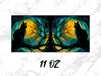 Abstract Raven Art Coffee Mug, Vibrant Yellow and Blue Symmetrical Design, 11 oz Unique Artistic Drinkware