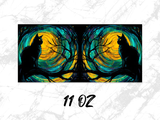Abstract Raven Art Coffee Mug, Vibrant Yellow and Blue Symmetrical Design, 11 oz Unique Artistic Drinkware