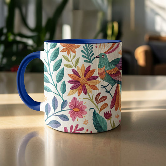 Colorful Bird and Floral Design Coffee Mug product type