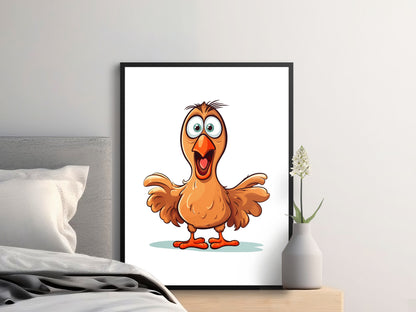 Colorful Cartoon Chicken Poster, Cute Farm Animal Wall Art, Kids Room Decor, Nursery Print, Bright and Fun Illustration