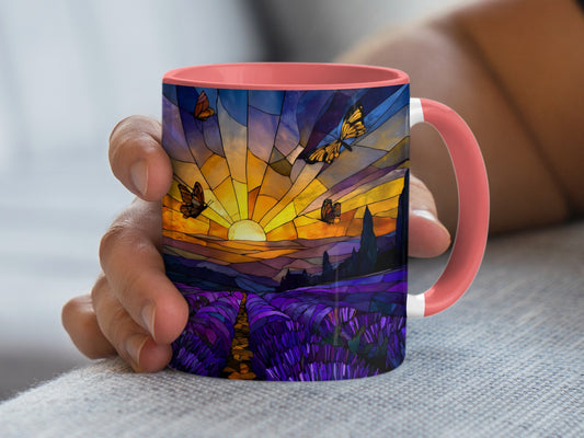 Vibrant Sunset and Butterflies Design Mug product type