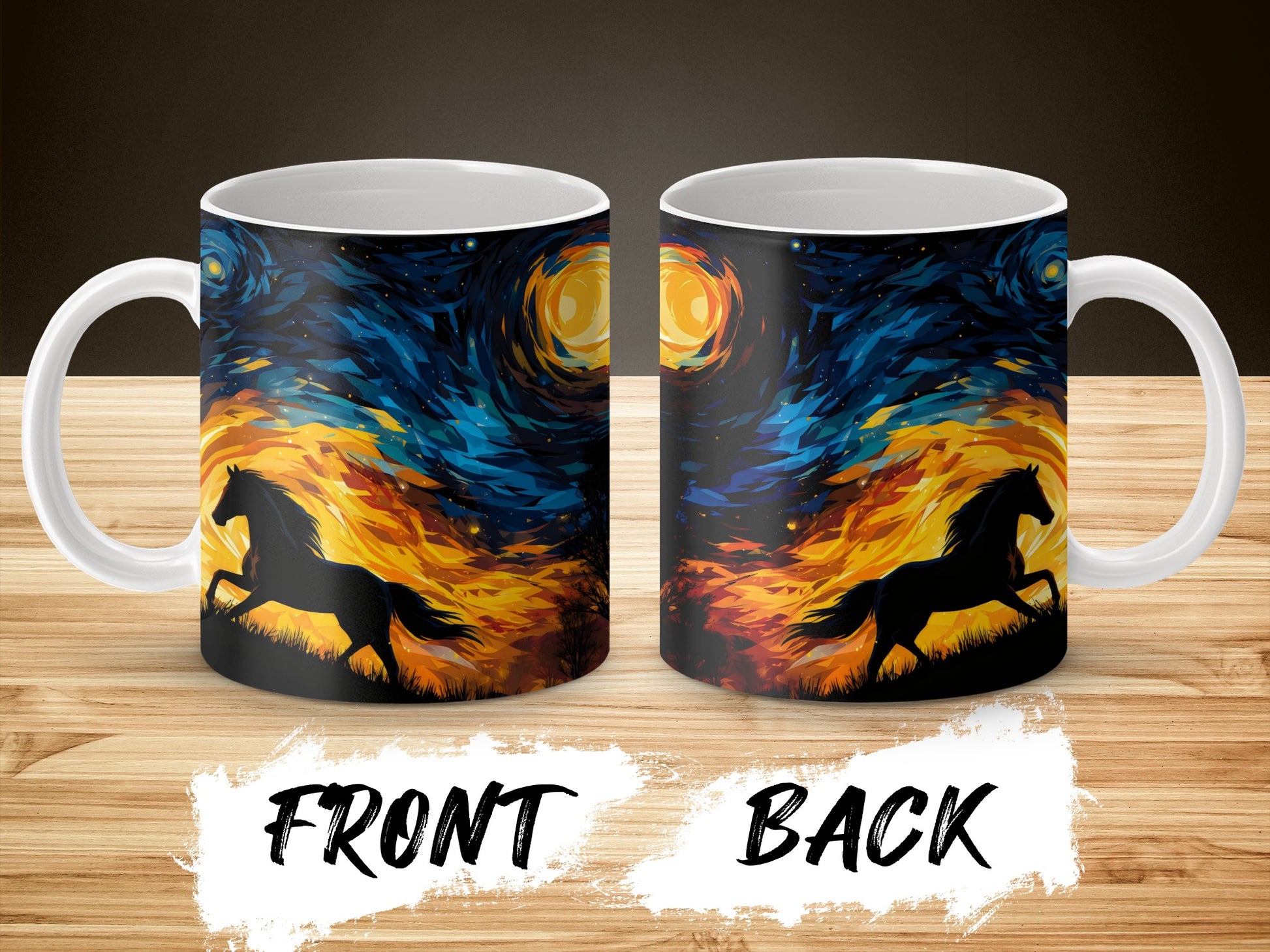 Starry Night Inspired Wolf Coffee Mug, Artistic Blue and Orange Wilderness Scene, Unique Gift Idea
