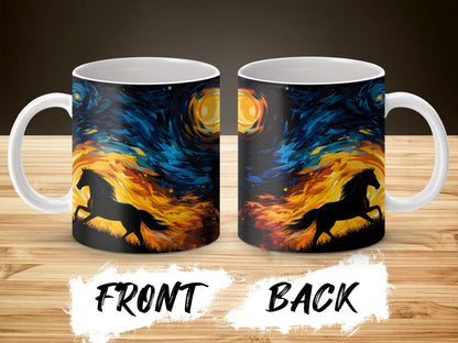 Starry Night Inspired Wolf Coffee Mug, Artistic Blue and Orange Wilderness Scene, Unique Gift Idea